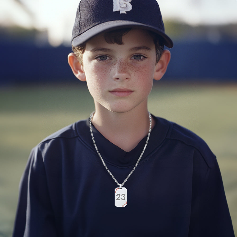 Customized Engraved Baseball Number Dog Tag Necklace for Men