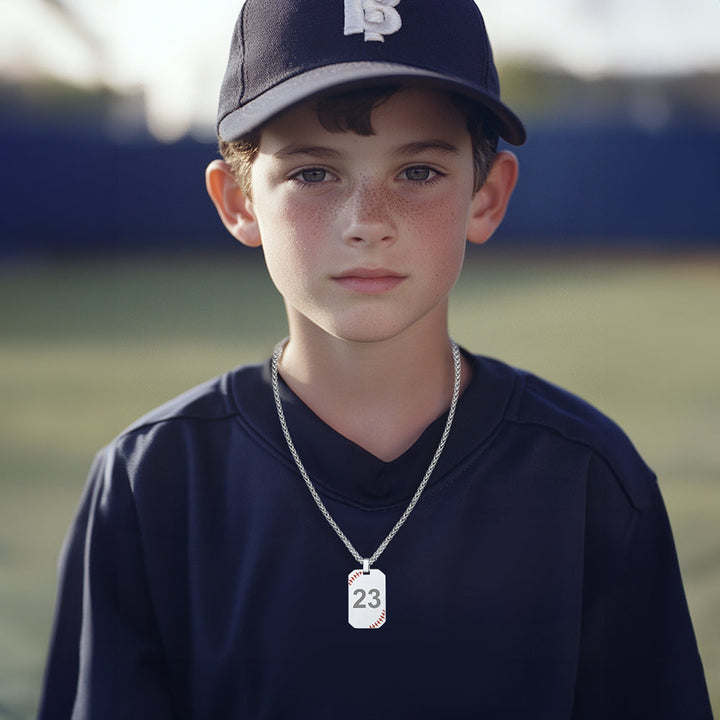 Customized Engraved Baseball Number Dog Tag Necklace for Men