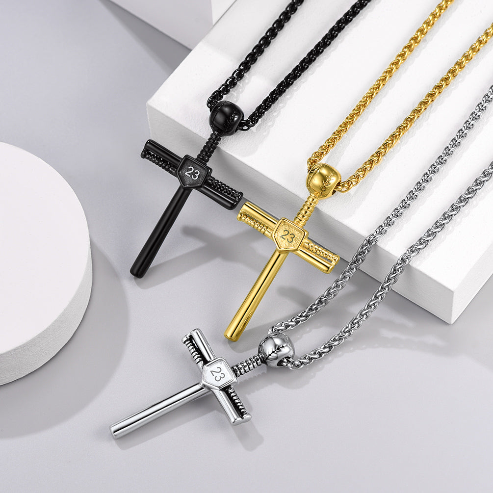 Gameday Baseball Cross Pendant Custom Sport Number Necklace for Men Sports Fan