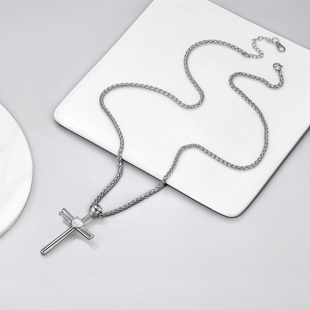 Gameday Baseball Cross Pendant Custom Sport Number Necklace for Men Sports Fan