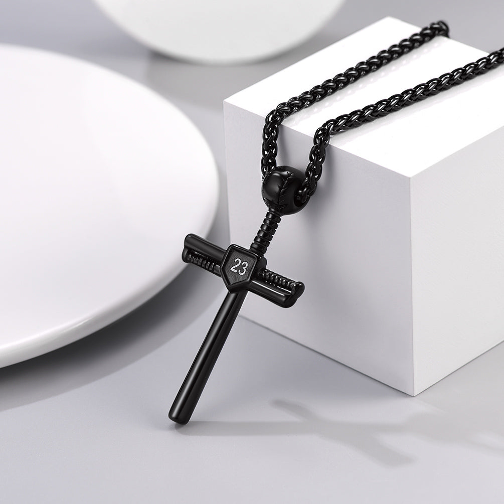 Gameday Baseball Cross Pendant Custom Sport Number Necklace for Men Sports Fan