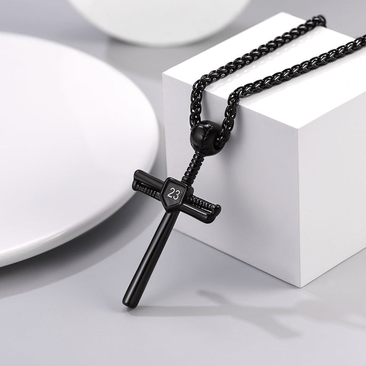Gameday Baseball Cross Pendant Custom Sport Number Necklace for Men Sports Fan