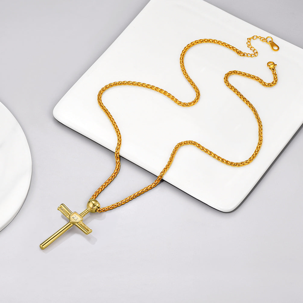 Gameday Baseball Cross Pendant Custom Sport Number Necklace for Men Sports Fan