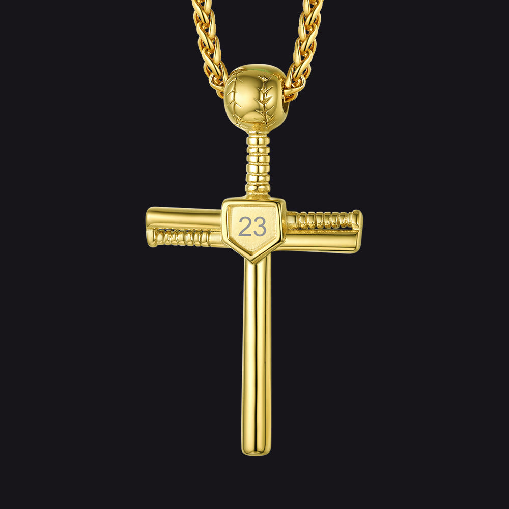 Gameday Baseball Cross Pendant Custom Sport Number Necklace for Men Sports Fan