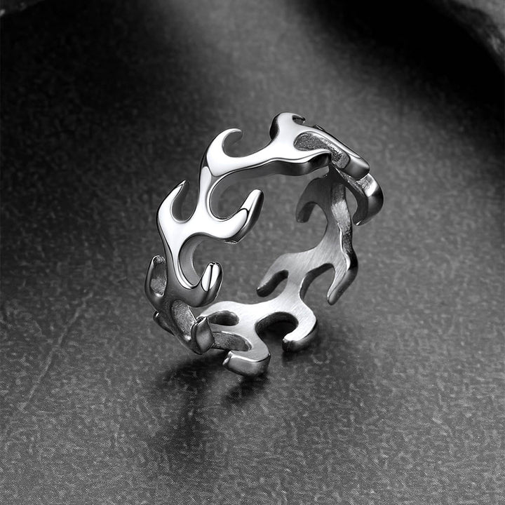 Stainless Steel Punk Flame Ring for Men