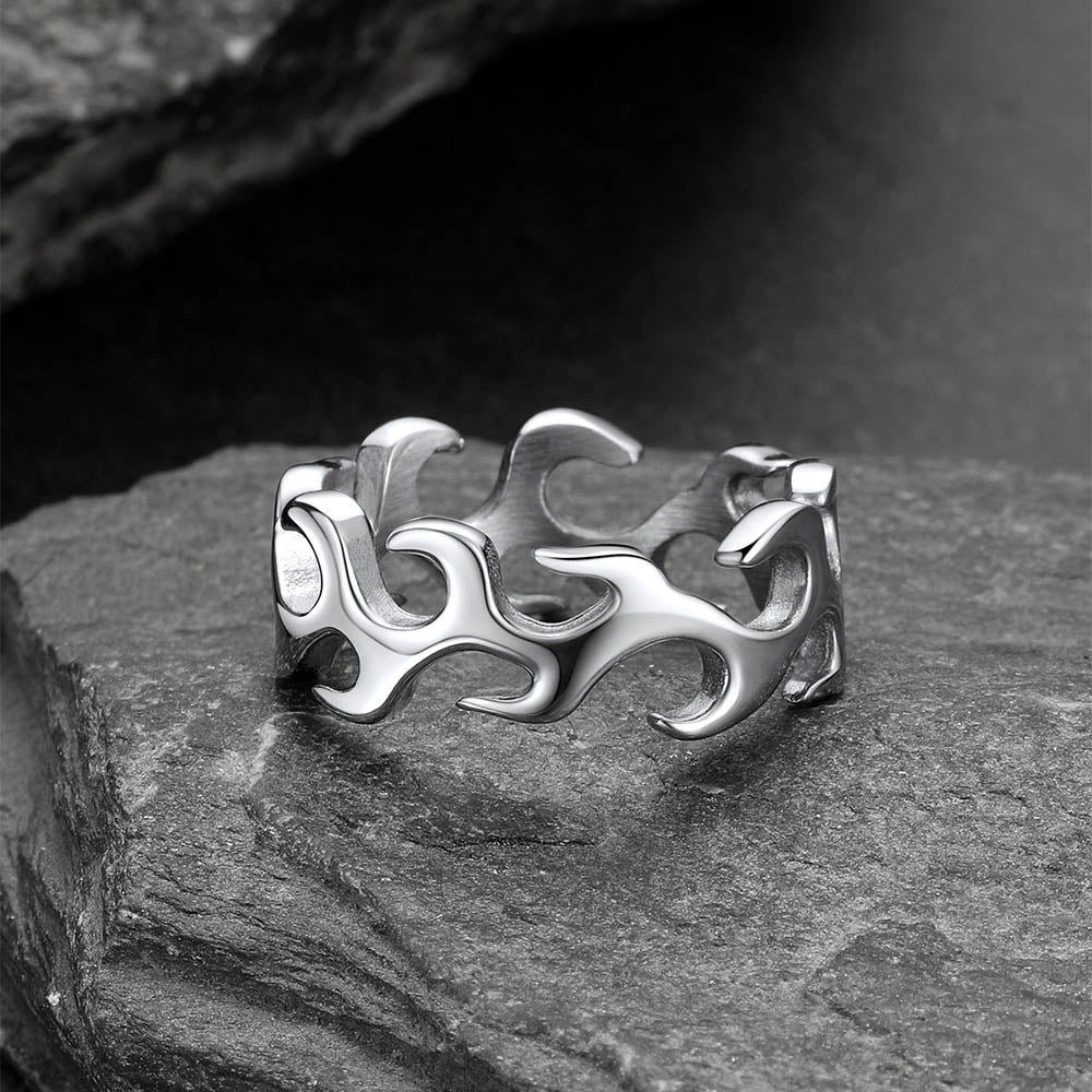 Stainless Steel Punk Flame Ring for Men