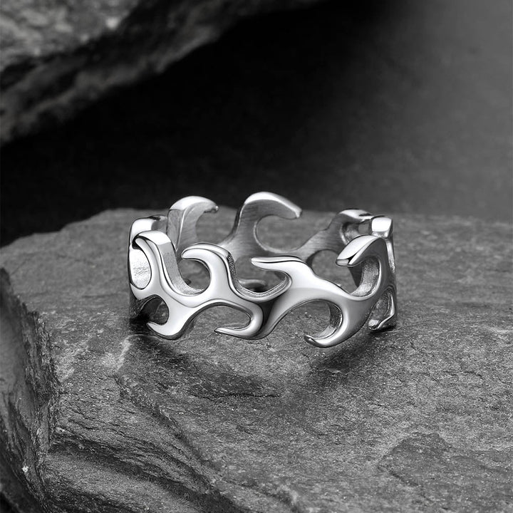 Stainless Steel Punk Flame Ring for Men