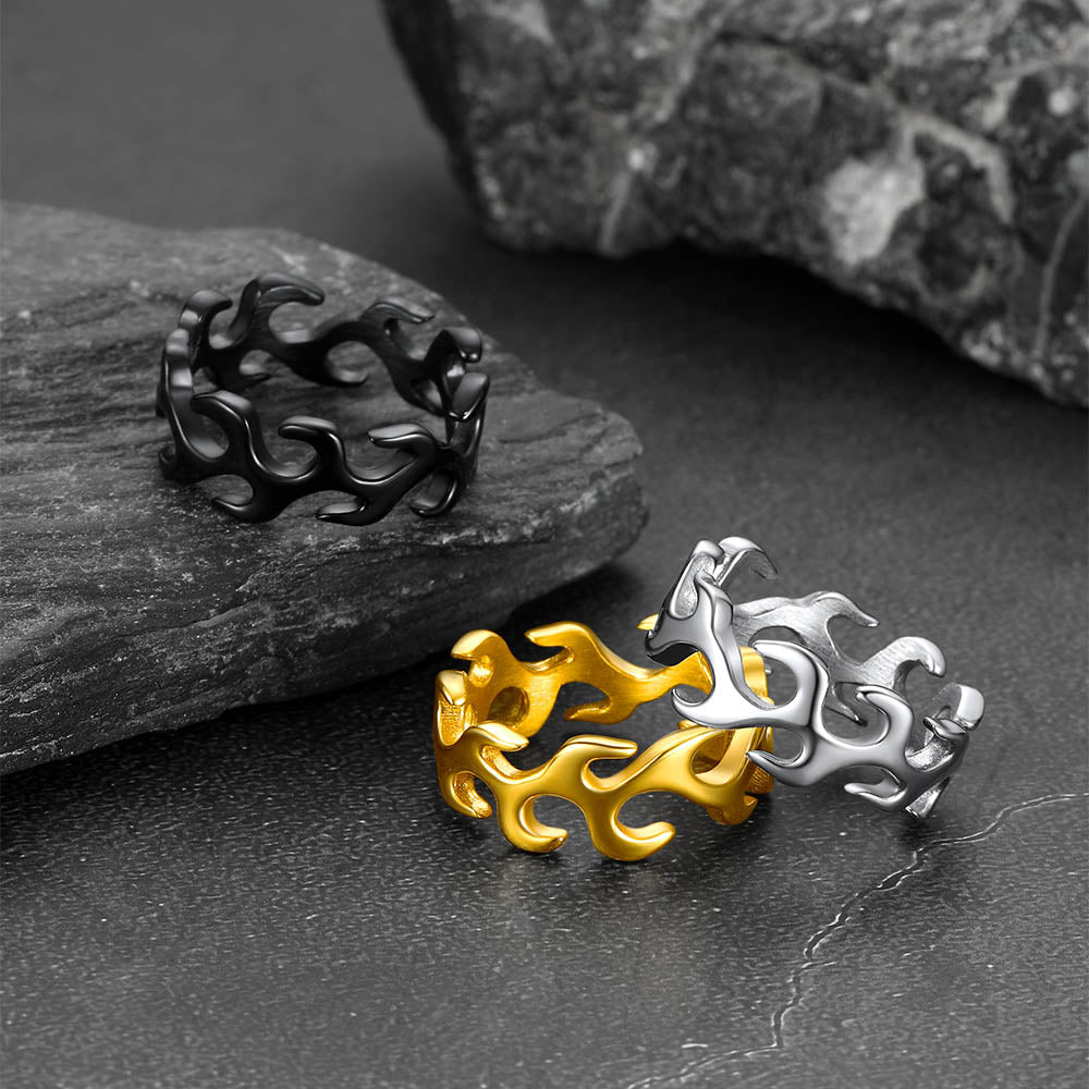 Stainless Steel Punk Flame Ring for Men