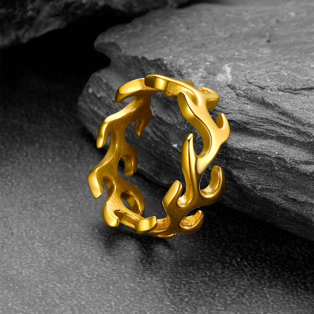 Stainless Steel Punk Flame Ring for Men