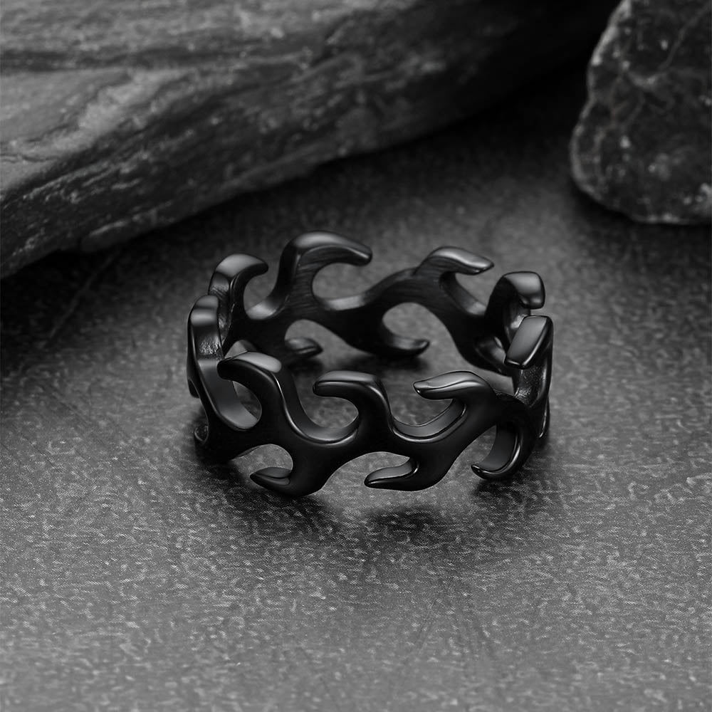 Stainless Steel Punk Flame Ring for Men