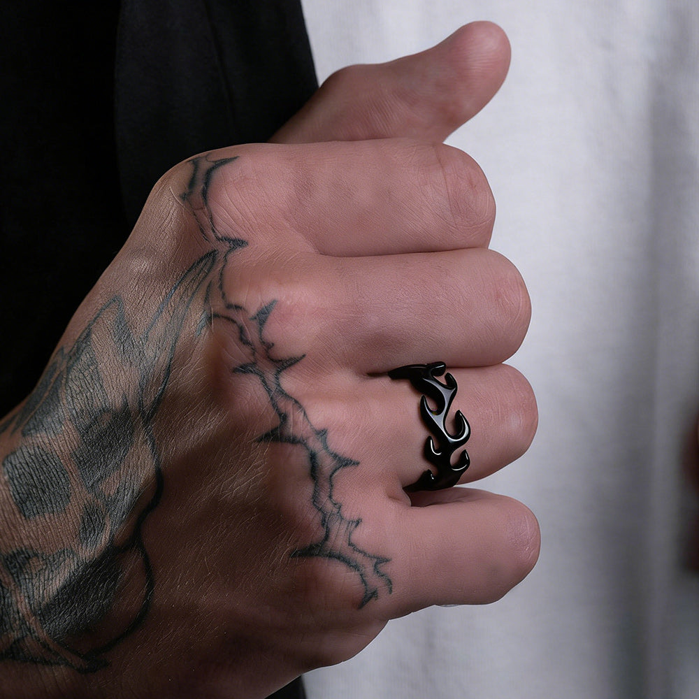Stainless Steel Punk Flame Ring for Men