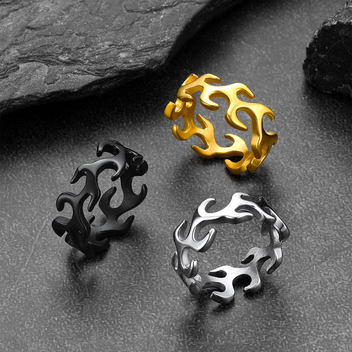 Stainless Steel Punk Flame Ring for Men