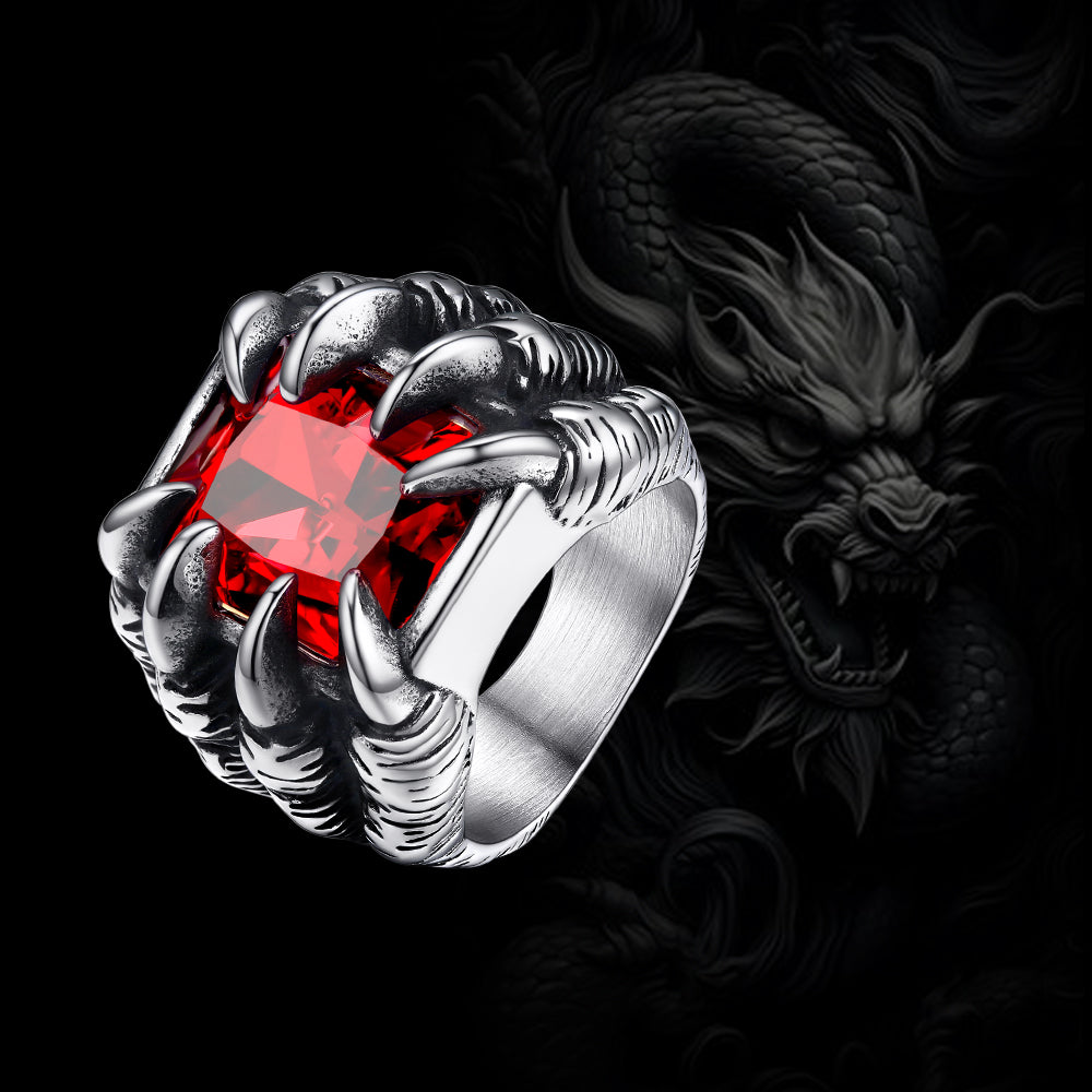 Crystal Dragon Claw Stainless Steel Gemstone Ring For Men