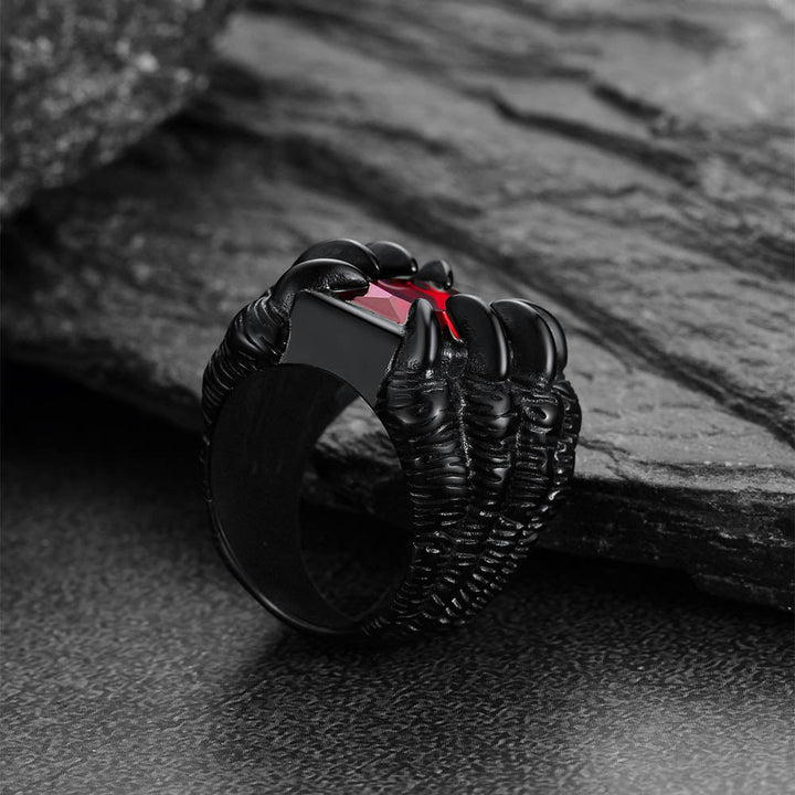 Crystal Dragon Claw Stainless Steel Gemstone Ring For Men