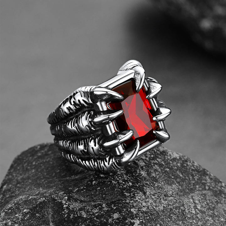 Crystal Dragon Claw Stainless Steel Gemstone Ring For Men