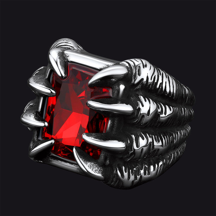 Crystal Dragon Claw Stainless Steel Gemstone Ring For Men