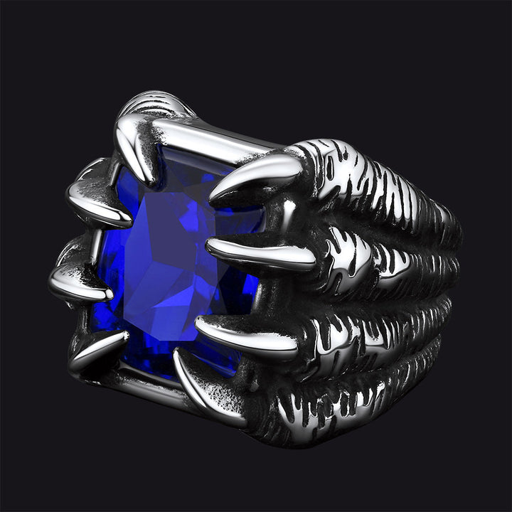 Crystal Dragon Claw Stainless Steel Gemstone Ring For Men