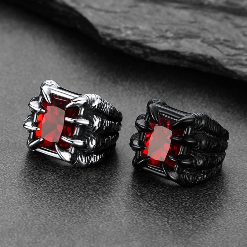 Crystal Dragon Claw Stainless Steel Gemstone Ring For Men