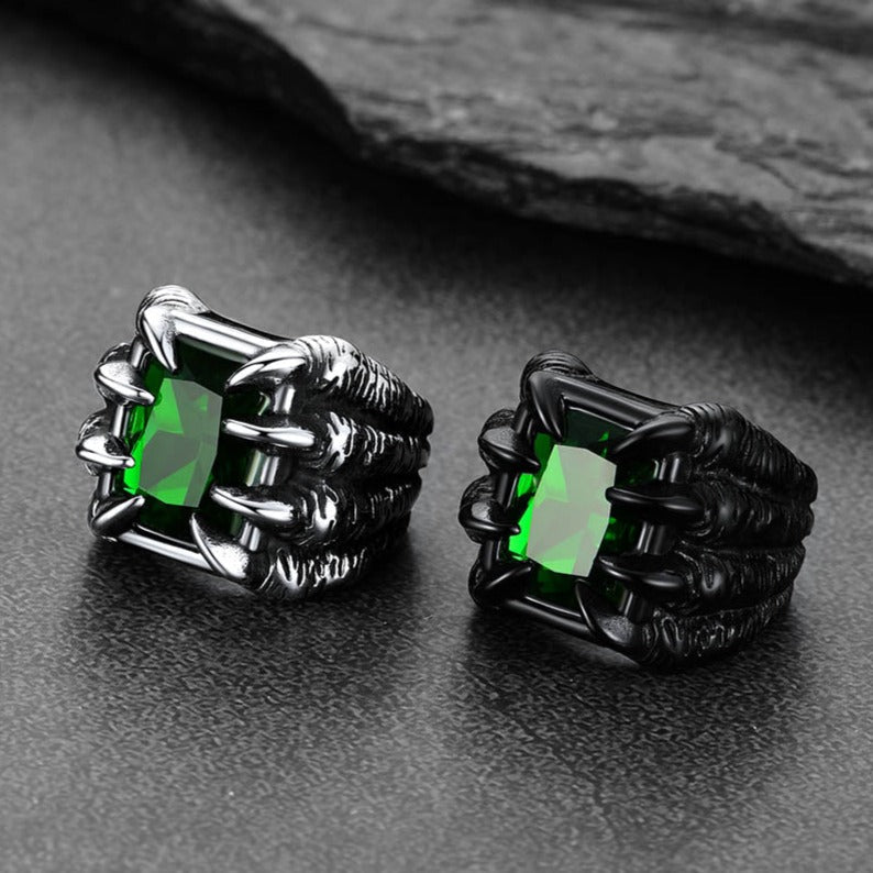 Crystal Dragon Claw Stainless Steel Gemstone Ring For Men