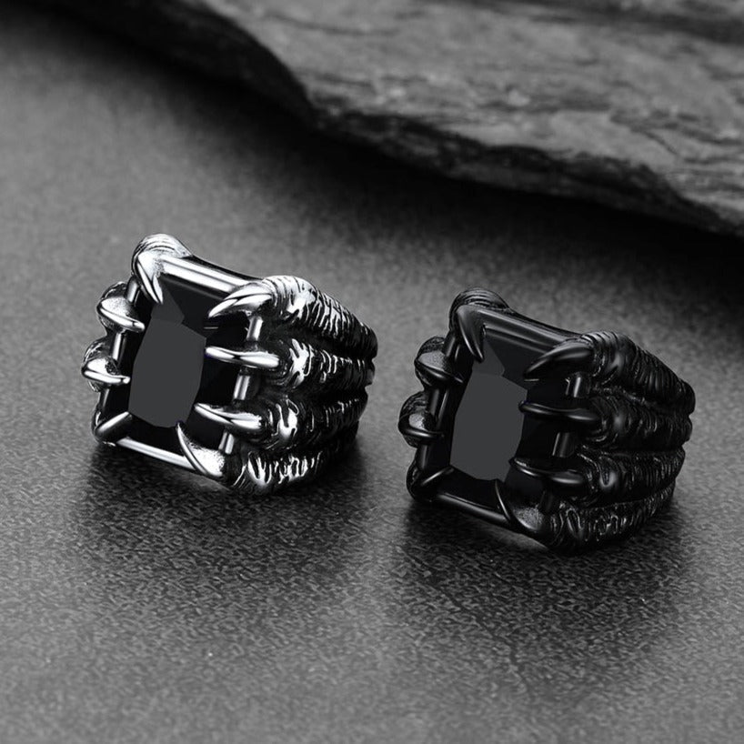 Crystal Dragon Claw Stainless Steel Gemstone Ring For Men