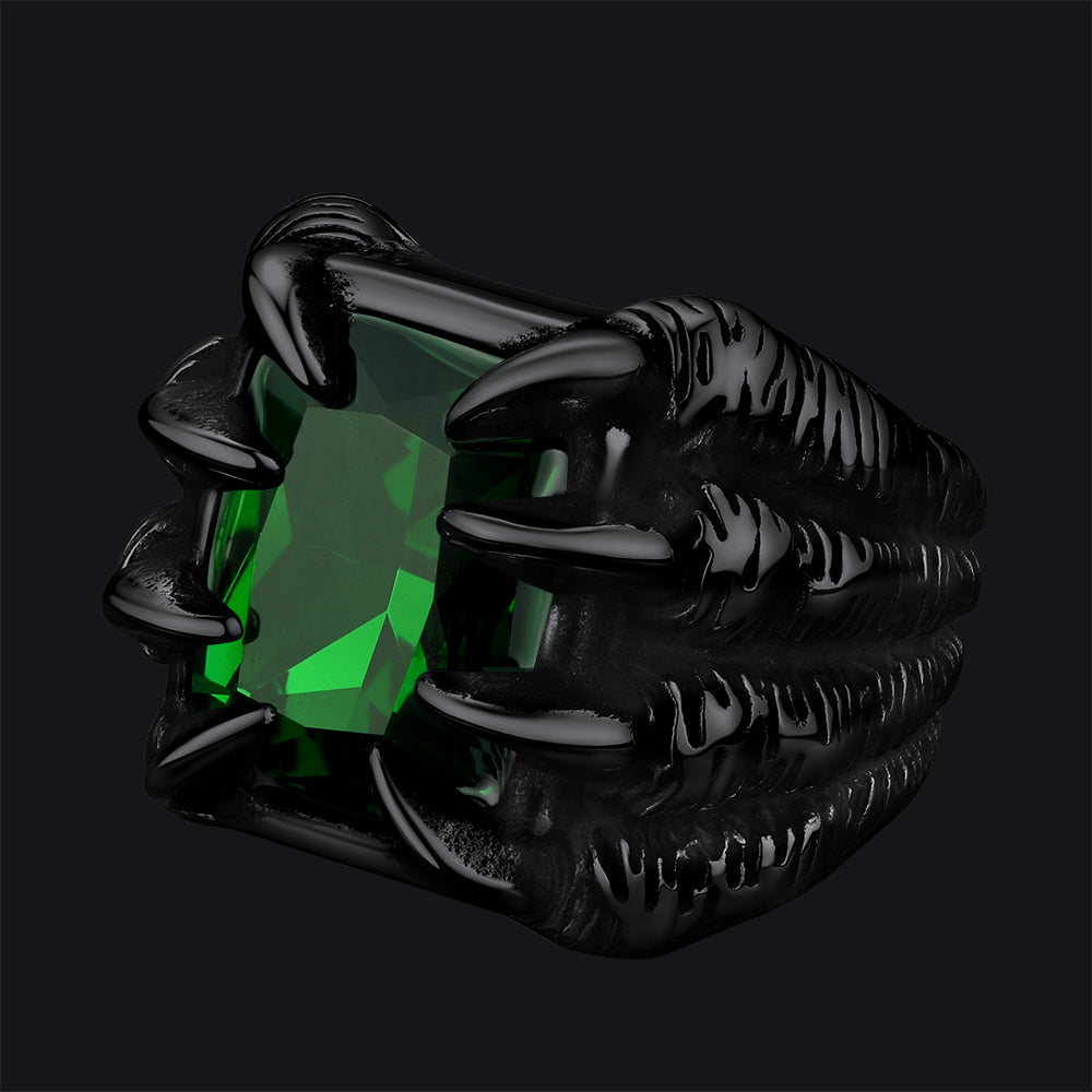 Crystal Dragon Claw Stainless Steel Gemstone Ring For Men