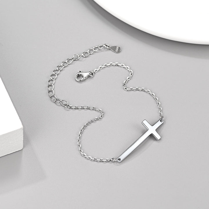 Sterling Silver Sideways Cross Bracelet For Men/Women