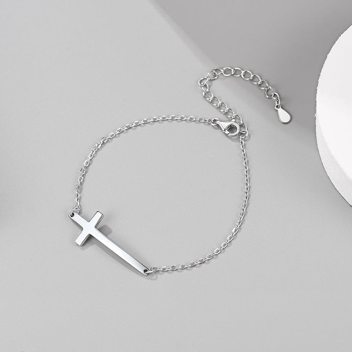 Sterling Silver Sideways Cross Bracelet For Men/Women