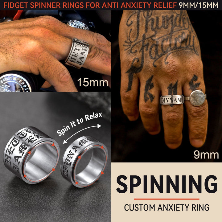 Custom Engraved Fidget Spinner Anxiety Stainless Steel Ring for Men Women