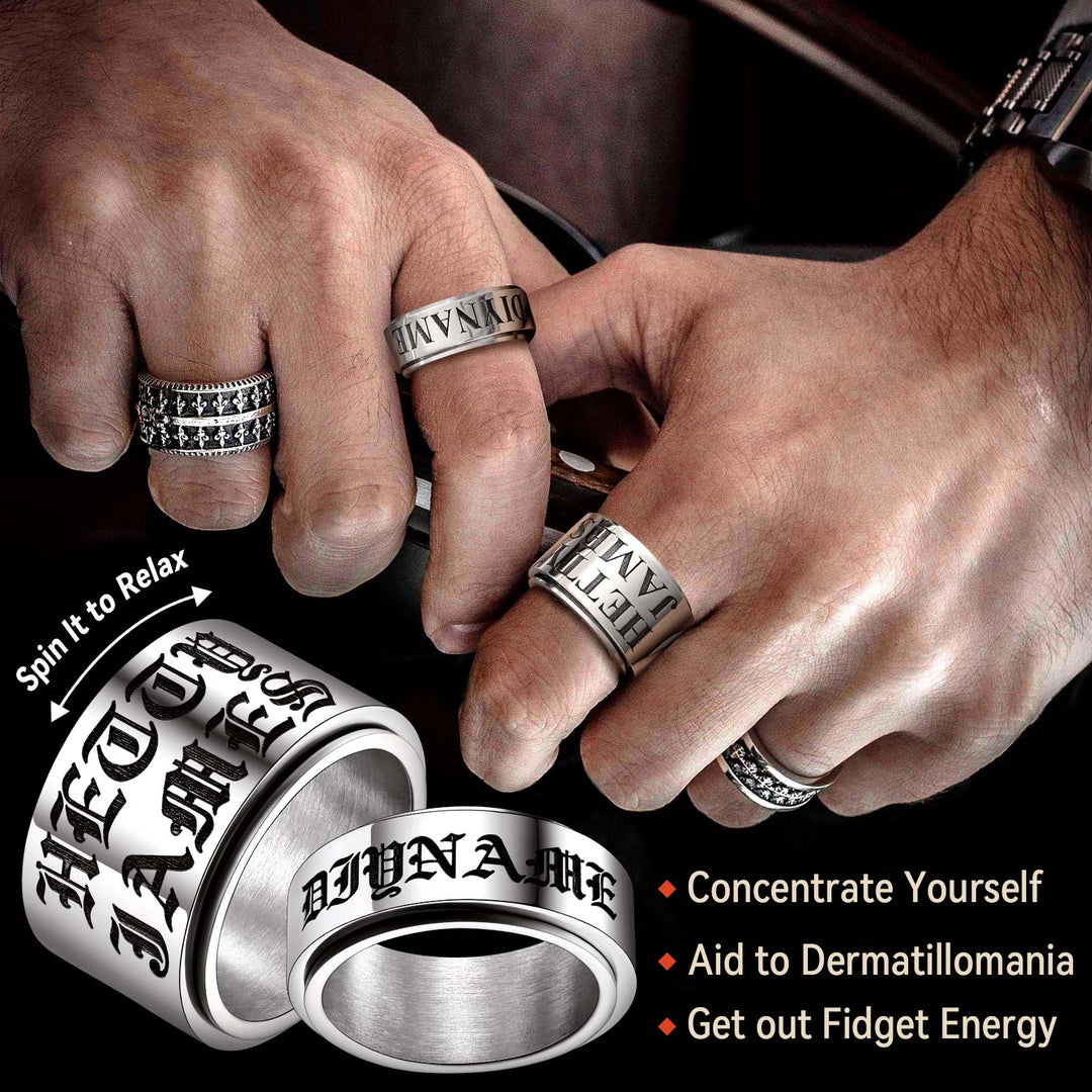 Custom Engraved Fidget Spinner Anxiety Stainless Steel Ring for Men Women