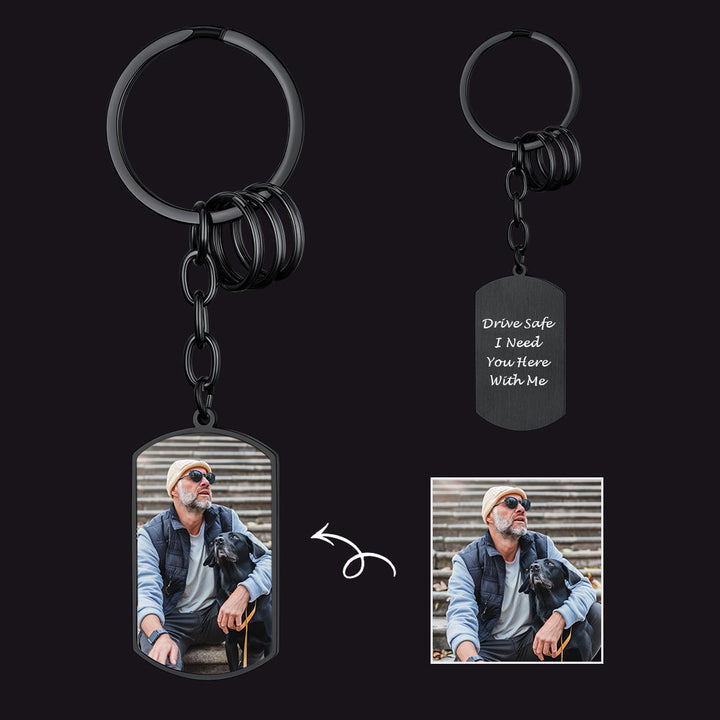 Personalized Photo Dog Tag Keychain With Picture for Men Dad Father Day Gift