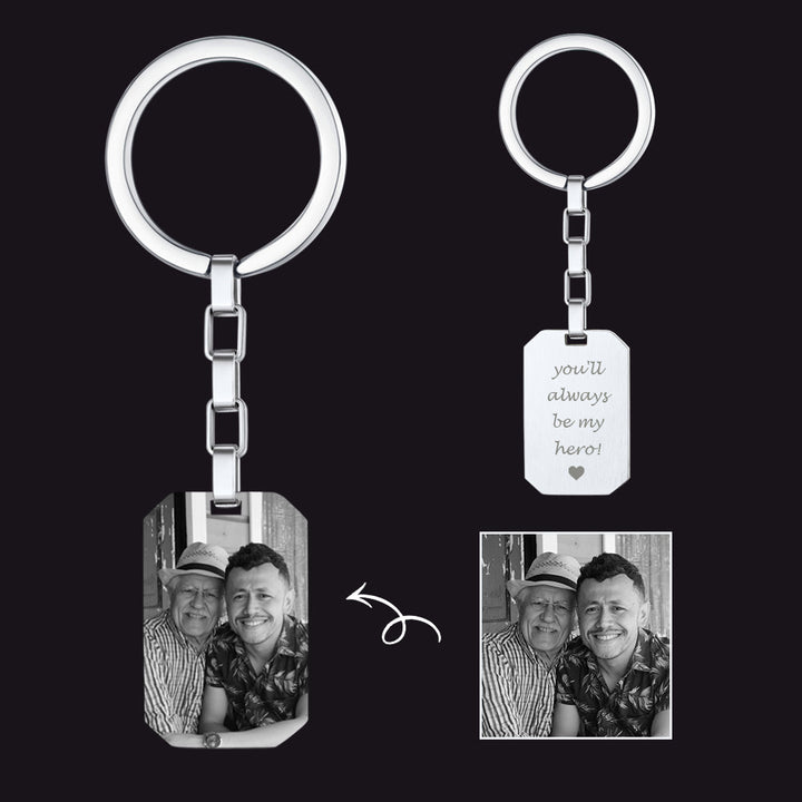 Personalized Photo Dog Tag Keychain With Engraving for Men Dad Father's Day Gift