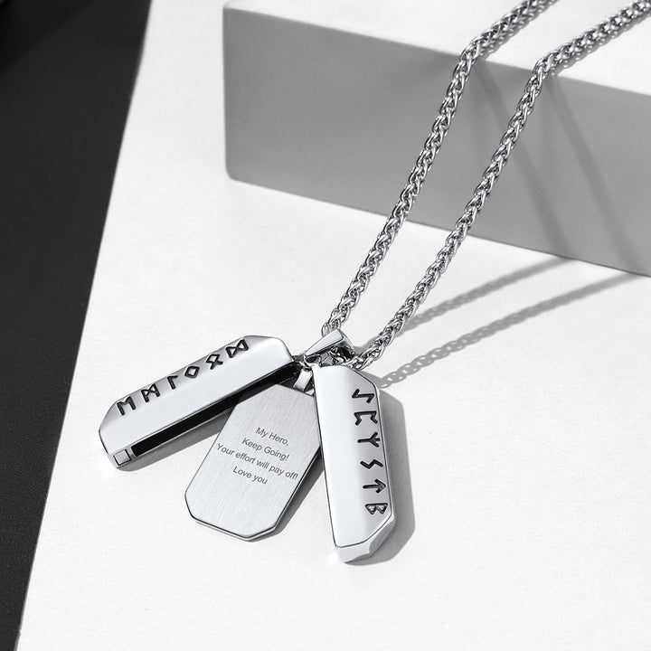 Personalized Picture Locket Dog Tag Necklace with Viking Rune for Men