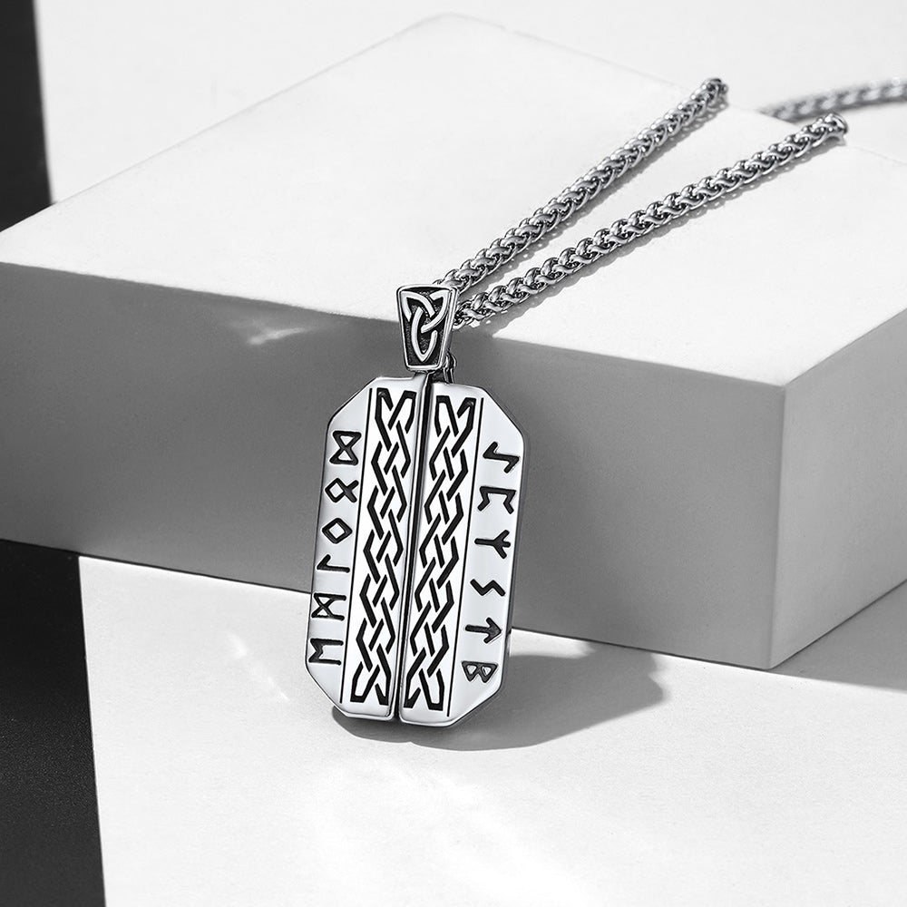Personalized Picture Locket Dog Tag Necklace with Viking Rune for Men