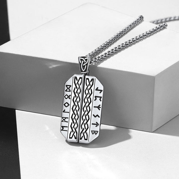 Personalized Picture Locket Dog Tag Necklace with Viking Rune for Men