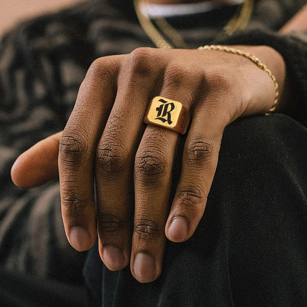 Customized Initial Name Signet Ring Gifts for Boys, Fathers, and Men