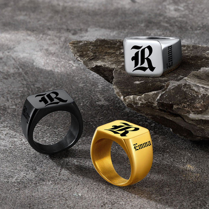 Customized Initial Name Signet Ring Gifts for Boys, Fathers, and Men
