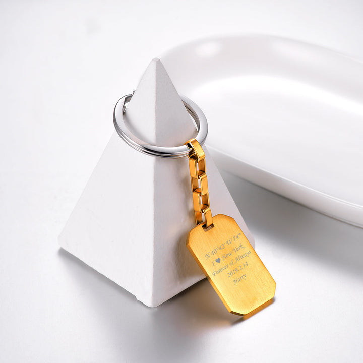 Personalized Text Dog Tag Keychain for Men Women