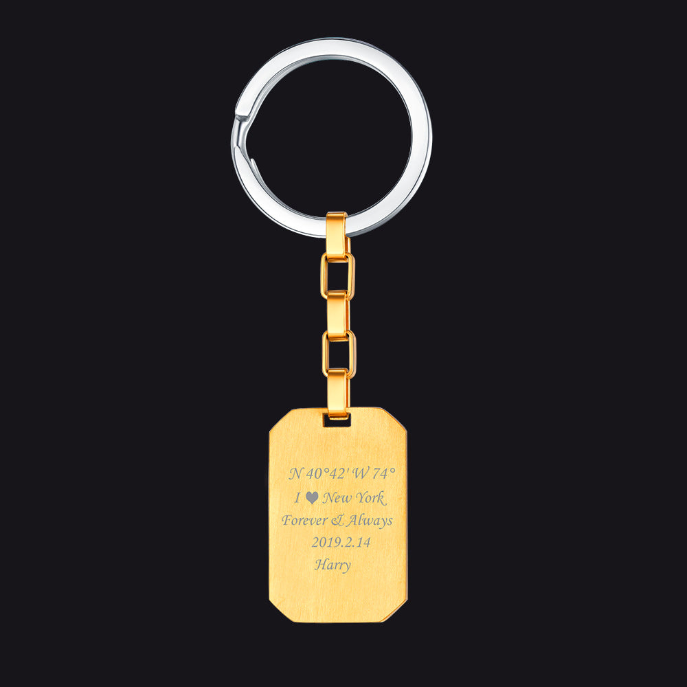 Personalized Text Dog Tag Keychain for Men Women