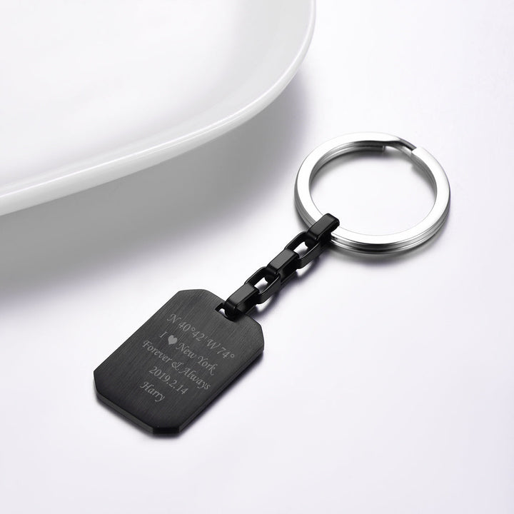 Personalized Text Dog Tag Keychain for Men Women