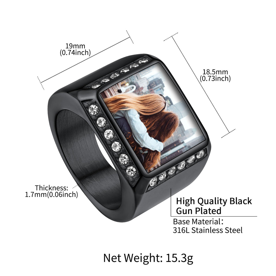 Personalized Photo Name Square Signet Ring Gift for Men and Women