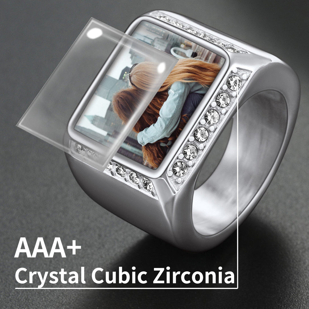 Personalized Photo Name Square Signet Ring Gift for Men and Women