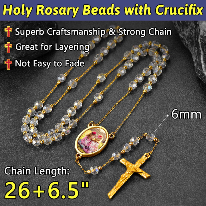 Personalized Photo Rosary Beads Cross Necklace With Picture for Women Men