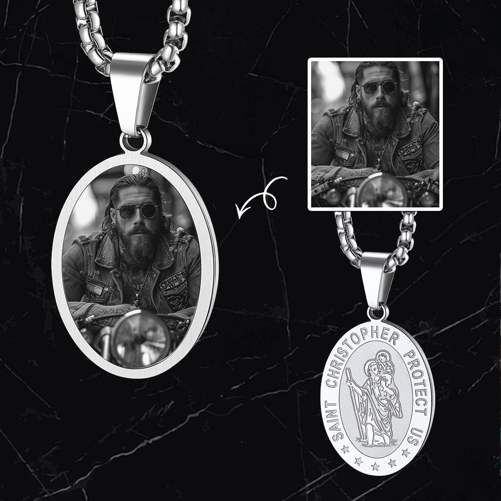 Personalized Saint Christopher Picture Necklace for Men