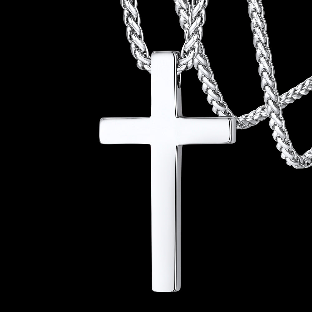 Christian Engraved Plain Cross Necklace Pendant for Men Women