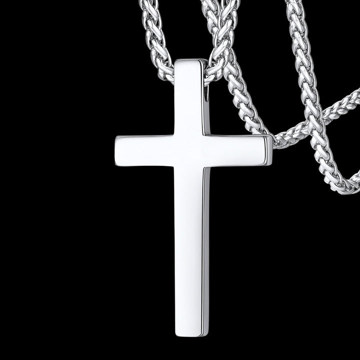 Christian Engraved Plain Cross Necklace Pendant for Men Women