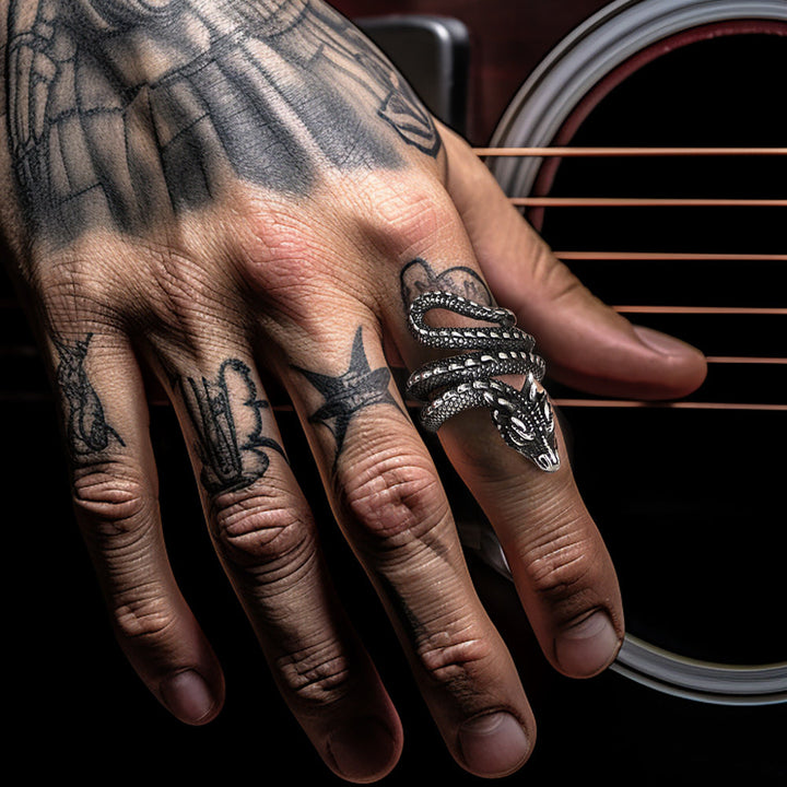 Punk Coiled Dragon Stainless Steel Ring for Men and Women