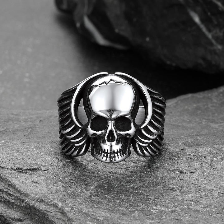 Gothic Cool Wings Skull Stainless Steel Ring for Men
