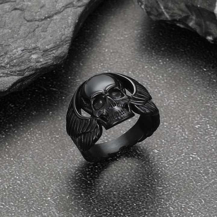 Gothic Cool Wings Skull Stainless Steel Ring for Men