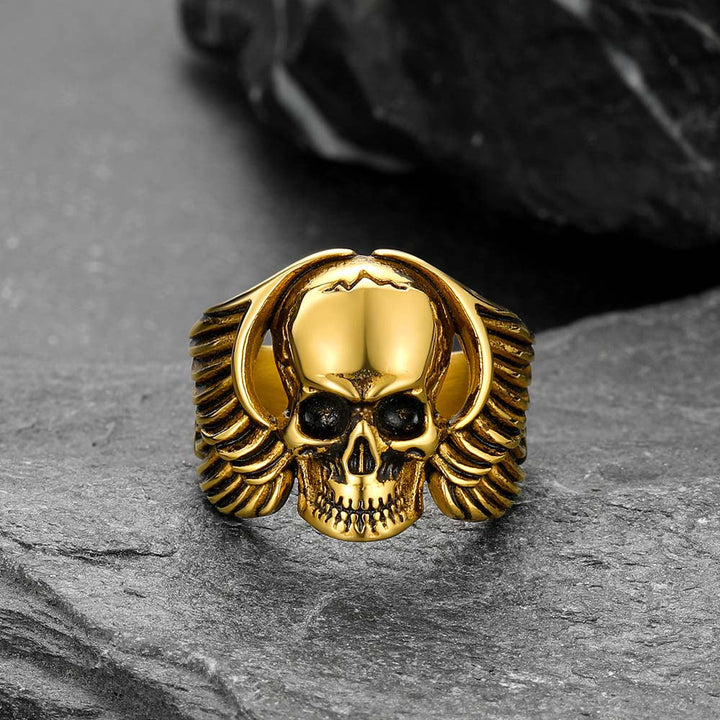 Gothic Cool Wings Skull Stainless Steel Ring for Men