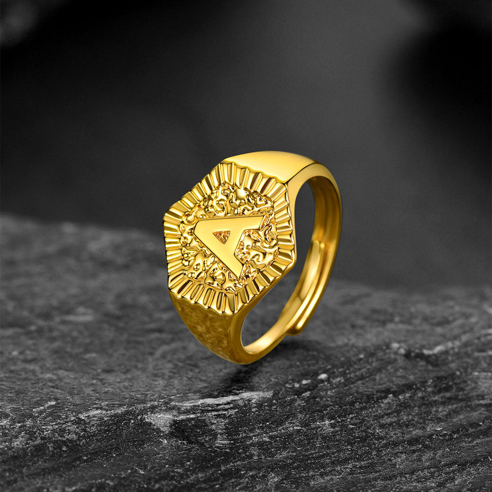 Initial Signet Ring For Unisex Wedding Band